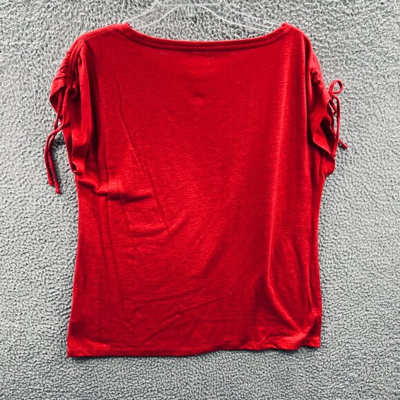 Talbots Womens Top Large Red Linen Blend Drawstring Short Sleeve Pullover Shirt - Picture 2 of 8